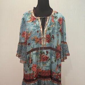 Alice + Olivia Floral Mini Dress in Blue and Red